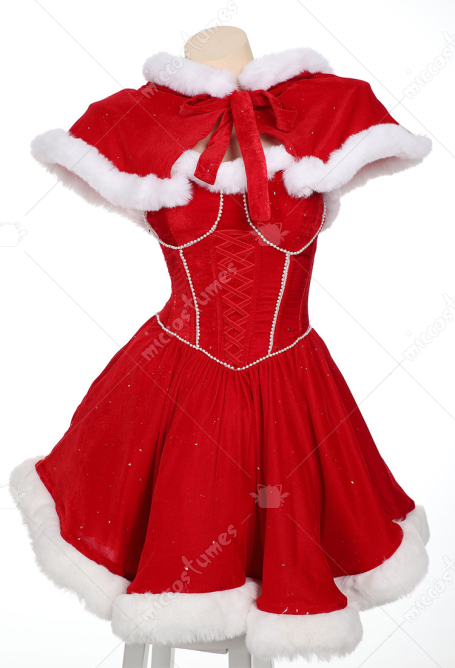 クリスマス 可愛い コルセット ドレス 赤色