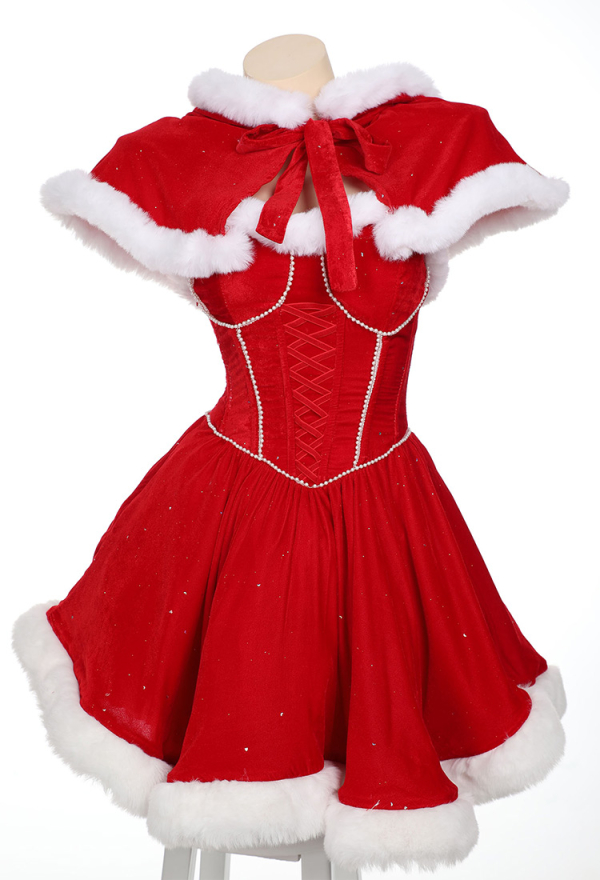 クリスマス 可愛い コルセット ドレス 赤色