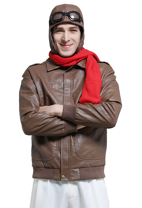 ゴーグルスカーフと帽子とアビエイター制服大人男性ヴィンテージパイロットコスチューム衣装
