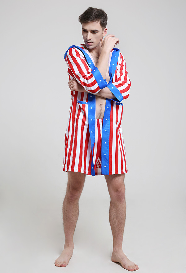 大人の男性アメリカ国旗フード付きボクシングローブドレッシングガウンサテンバスローブコスチューム