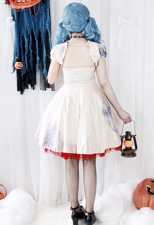 ハロウィーンのための暗いゴシック魔女ヴァンパイアロリータドレスゴースト花嫁人形プリンセスドレスノースリーブ衣装