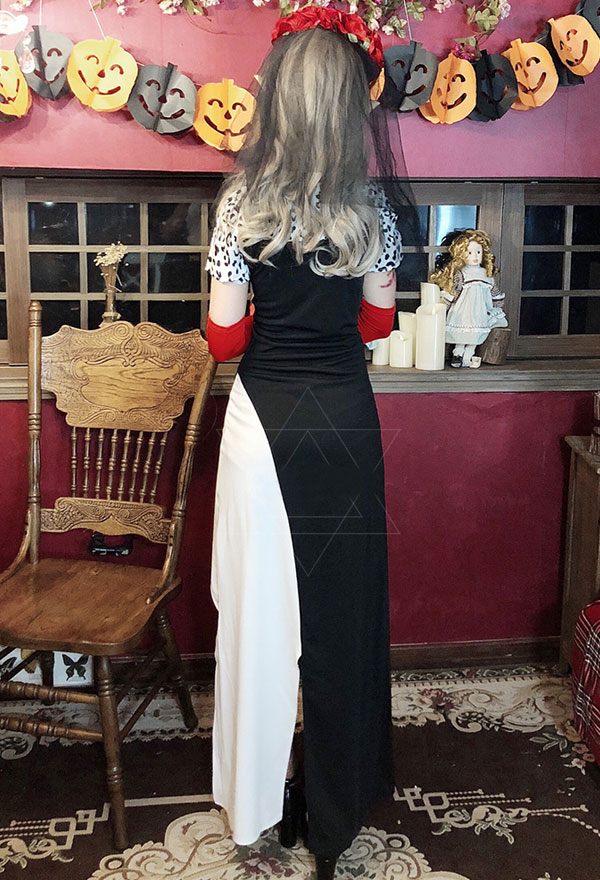 手袋付きのハロウィンパーティードレスのためのセクシーなヒョウ柄半袖花嫁吸血鬼のドレス