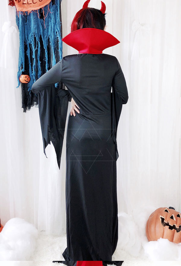 大人の魔女の花嫁の吸血鬼のバットウィングの袖が付いているセクシーなハロウィーンのロングドレス