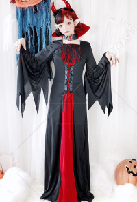 大人の魔女の花嫁の吸血鬼のバットウィングの袖が付いているセクシーなハロウィーンのロングドレス