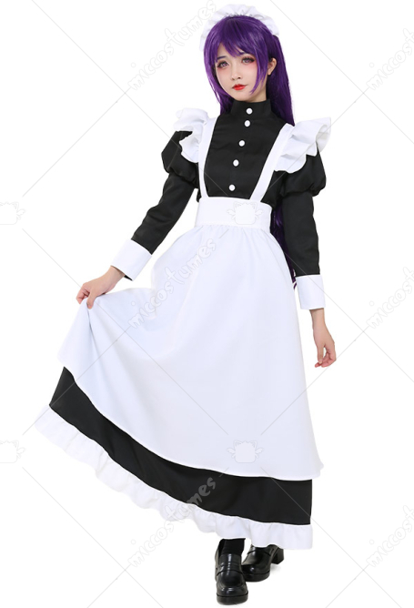 かわいい メイド 制服 長い ドレス