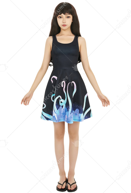 カジュアル サンドレス オールオーバー カラフルな触手 プリント ドレス 女性 夏のビーチ用
