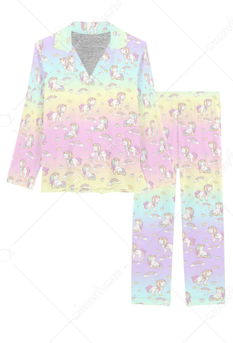 ナイトウェア ユニコーン プリント 長袖とパンツの 2 ピース パジャマ