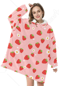 草莓女款套头懒人毛毯服
