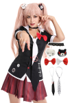 Danganronpa Junko Enoshima Cosplay Costume Uniform Set with 2 Ties and Bear Hairclips