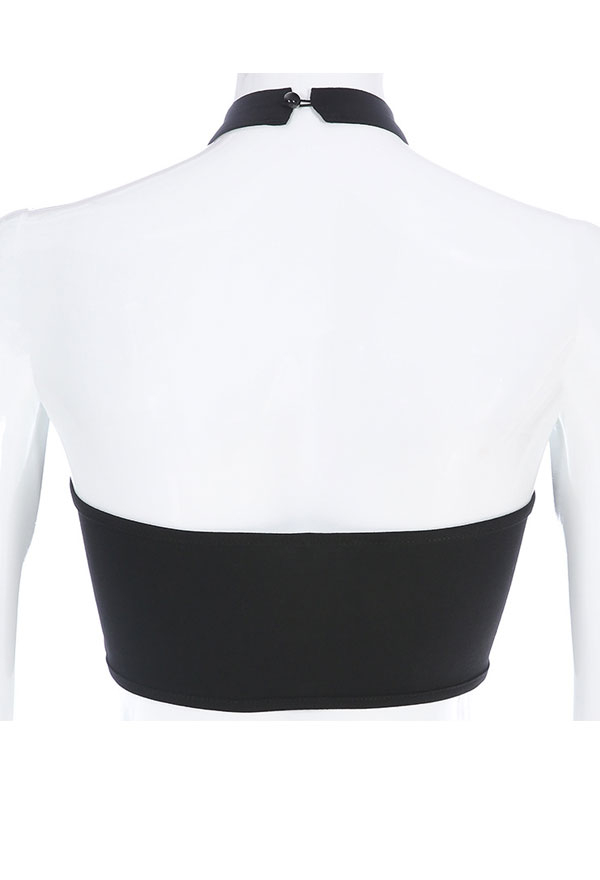 女性ゴシッククールダークスタイルグリッドパターンベルト装飾スプライスボタン着用ベストTシャツトップ