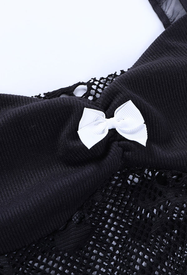 女性ゴシッククールダークスタイルスケリントンパターン弓装飾ネット糸へそレースランジェリーベスト夏