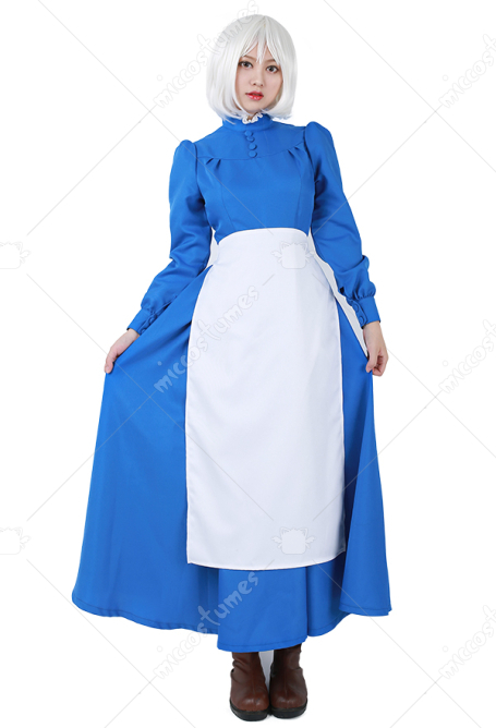 ハウルの動く城 ソフィー コスプレ 衣装  青色 ドレス