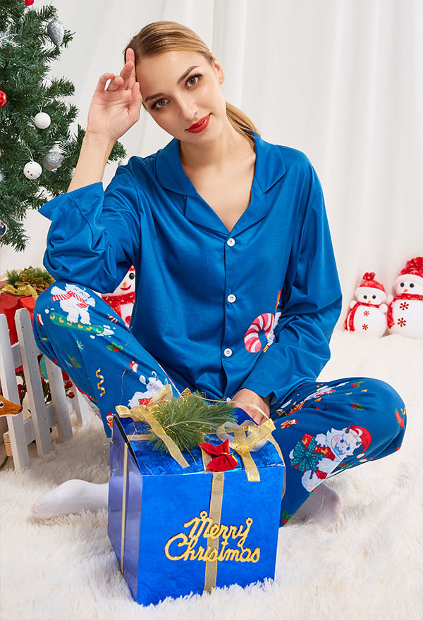クリスマス女性大人漫画杖パターン長袖平織りパジャマセットパジャマラウンジセットパンツコスチューム2ピース衣装