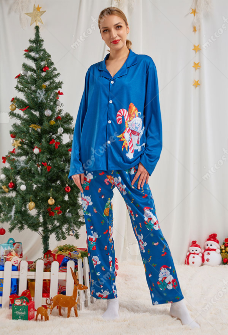 クリスマス女性大人漫画杖パターン長袖平織りパジャマセットパジャマラウンジセットパンツコスチューム2ピース衣装