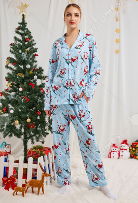 漫画のそりサンタクロースパターン平織りパジャマセット-パンツ付きクリスマス女性パジャマラウンジセット| 販売のための衣装