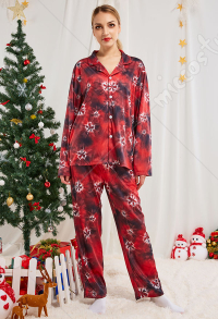 クリスマス女性大人タイダイ雪模様長袖平織りパジャマセットパジャマラウンジセットパンツコスチューム2ピース衣装