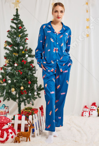 クリスマス女性大人漫画キャンディーパターン長袖平織りパジャマセットパジャマラウンジセットパンツコスチューム2ピース衣装