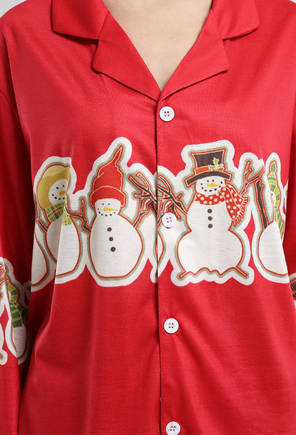 クリスマス女性大人漫画アレンジ雪だるまパターン長袖平織りパジャマセットパジャマラウンジセットパンツコスチューム2ピース衣装