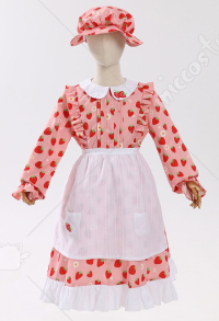 子供用 メイド コスプレ イチゴ柄 ドレス