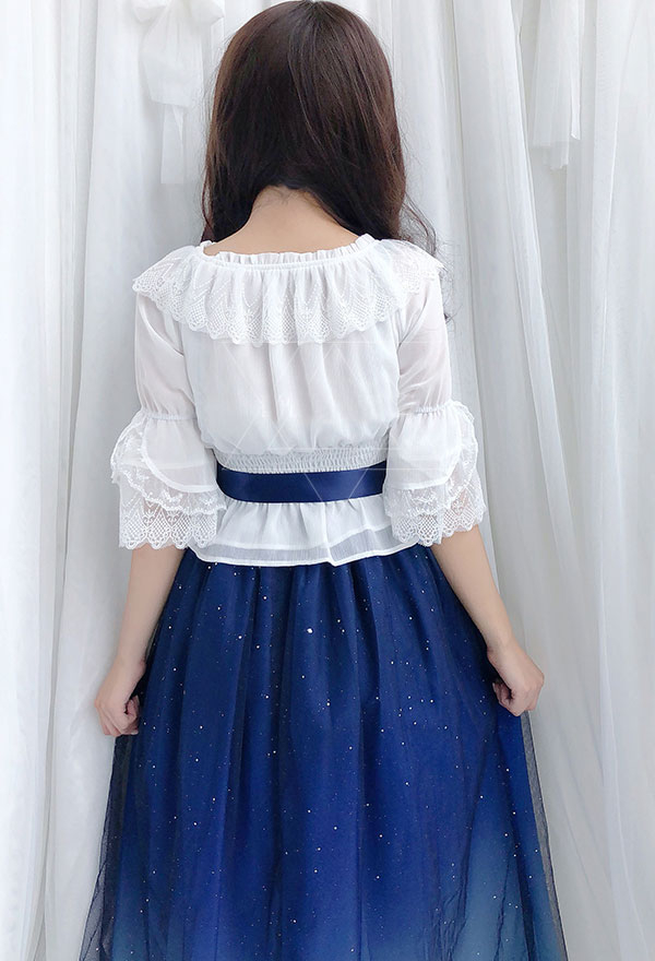 日本 ロリータ ワンピース 夏 星空 グラデーション JSK スリング メッシュ ドレス