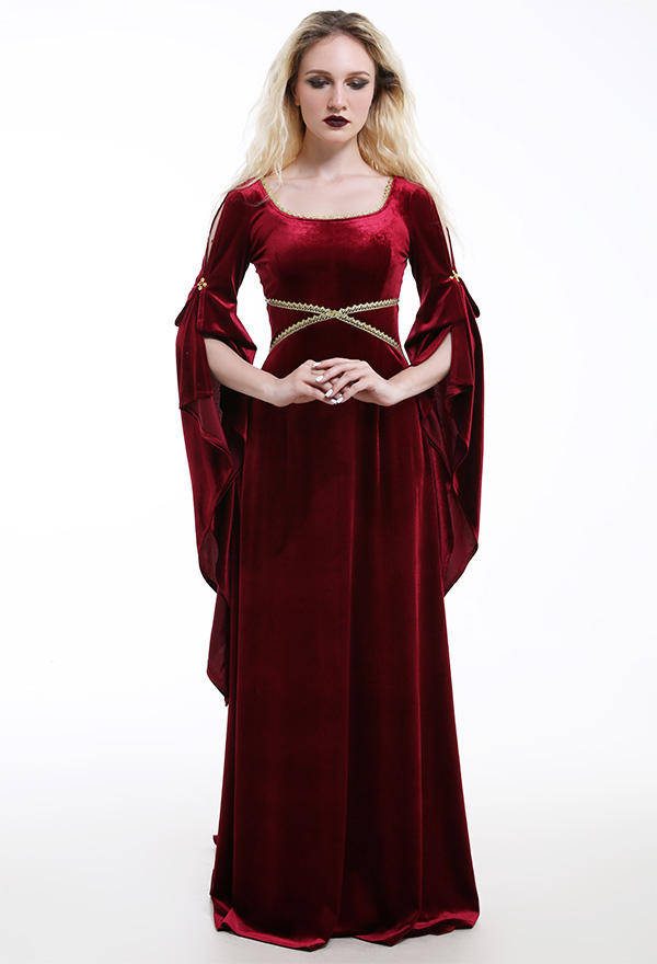 中世の衣装プリーツ袖のレトロなケルトのベルベットの歴史的なドレス