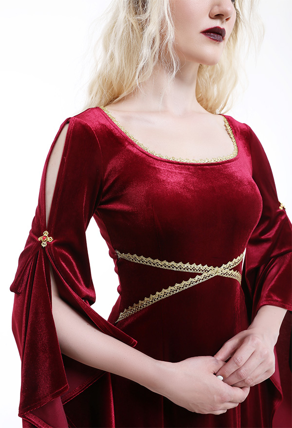 中世の衣装プリーツ袖のレトロなケルトのベルベットの歴史的なドレス