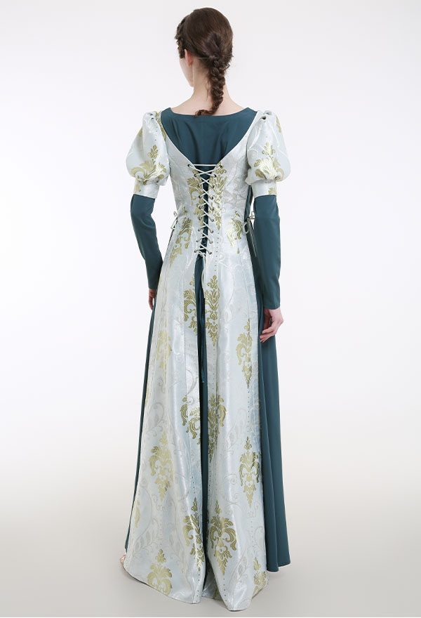 中世のルネッサンスコスチューム手作りの歴史的なレトロなコートスタイルのヴィンテージプリントのアウターコートドレス