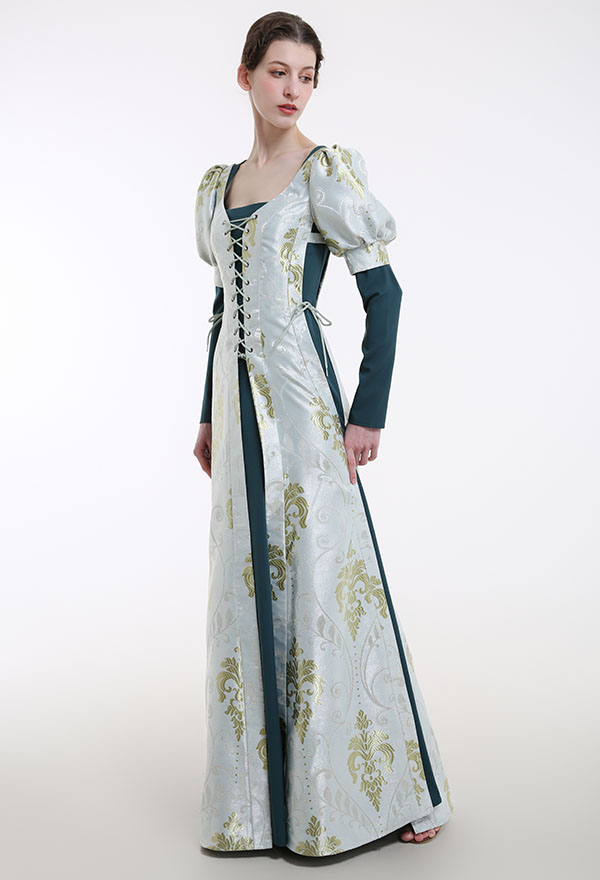 中世のルネッサンスコスチューム手作りの歴史的なレトロなコートスタイルのヴィンテージプリントのアウターコートドレス