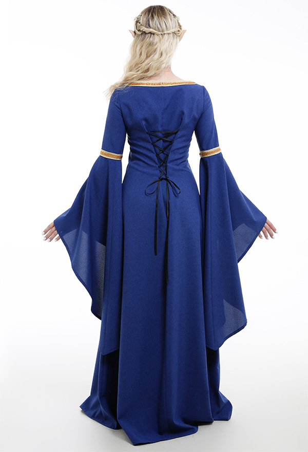 中世 衣装 手作り コットンリネン混紡ドレス ウェビング装飾付き