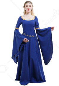 中世 衣装 手作り コットンリネン混紡ドレス ウェビング装飾付き