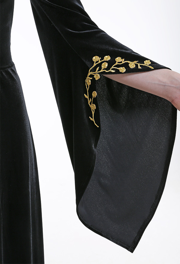 中世 衣装 手作り V字型 首輪の背中の開いた ドレス レトロな黒のベルベットのガウン