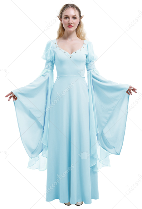 中世 エルフ 妖精 コスプレ ワンピース 淡い青色