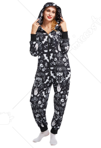 ハロウィン コスプレ 衣装 スカルムーンキャットパターン パジャマ