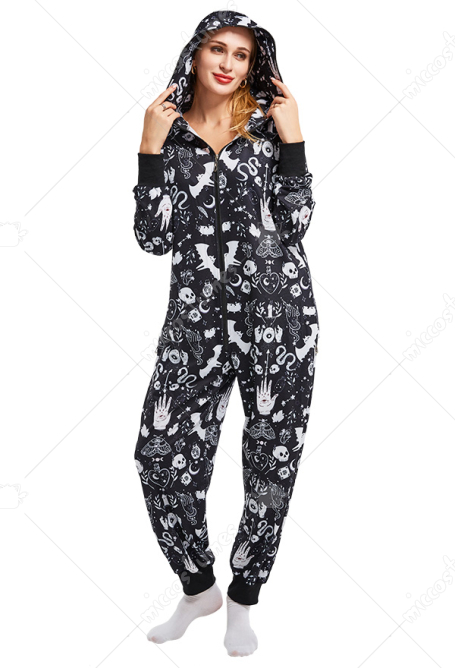 ハロウィン コスプレ 衣装 スカルムーンキャットパターン パジャマ