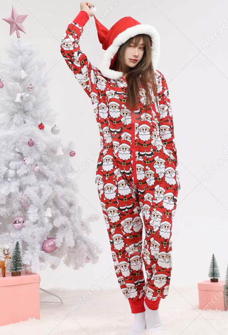 クリスマス サンタクロース 可愛い つなぎ パジャマ オールインワン 黒色