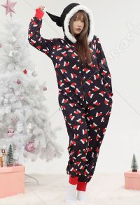 クリスマス 可愛い つなぎ パジャマ オールインワン 黒色