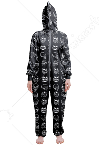 ハロウィーンダークスタイル漫画スケリントンパターン長袖フード付きワンピースパジャマパジャマパジャマジャンプスーツコスプレ衣装