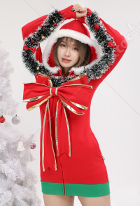クリスマス リボン 可愛い ドレス ホームウェア 赤色