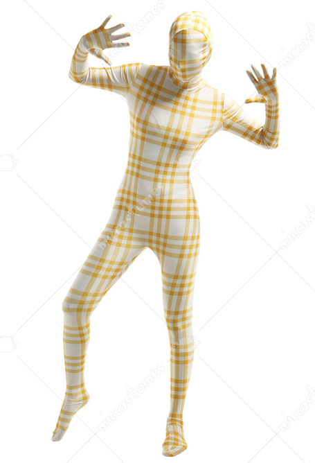 女性 大人 ハロウィーン 黄白色チェック柄 ボディスーツ ジャンプスーツ