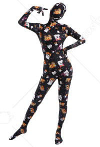 女性 大人 ハロウィーン 南瓜と鬼の柄 ボディスーツ ジャンプスーツ