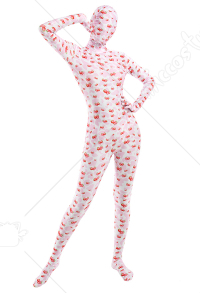 女性 大人 ハロウィーン ピンクいちご柄 ボディスーツ ジャンプスーツ