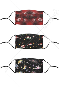 3個のクリスマス大人の防塵マスク赤黒コントラストカラーサンタクロースとスノーフレークパターンフェイスカバー6個の交換可能なフィルター付きの調整可能なマスク