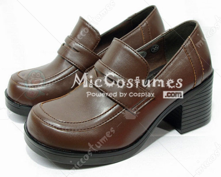 Middle Stacked Heels Square Toe PU Japanese School Shoes