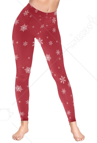 クリスマス女性大人漫画赤い雪のパターンプリントハイウエストヨガレギンスワークアウトランニングパンツスポーツウェア