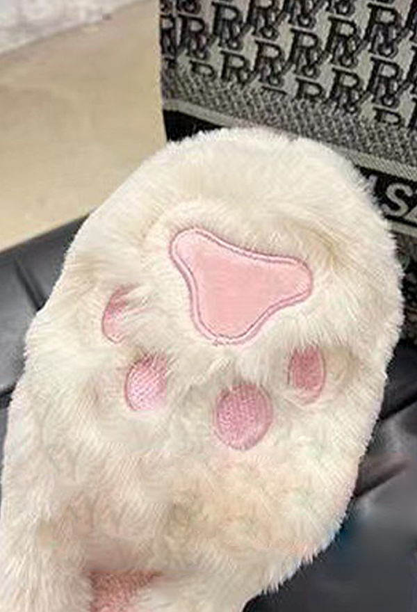 かわいい ホーム スリッパ 漫画 猫の足跡 スリッパ ソフトぬいぐるみ ホワイト ハウススリップオン スリッパ