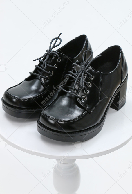 厚い ミドルヒール スクエアトゥ 日本 学校  靴